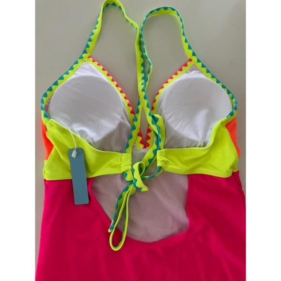 Popvil Neon Color Block One Piece Bathing Suit Women Tummy Control swimsuit L - Picture 11 of 15